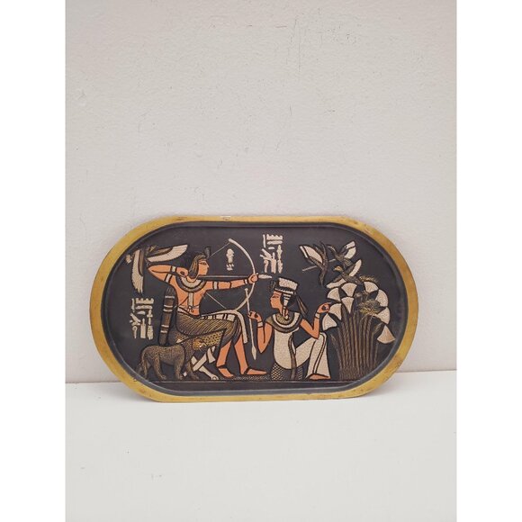 Antique bronze plate, Wall decor black and gold vintage metal plate, Wall plate, - Picture 1 of 10